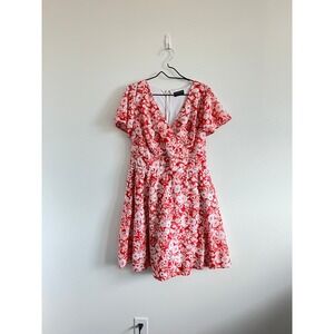 Lane Bryant Lena Red & White Floral Fit & Flare Dress 16 Romantic Garden Party